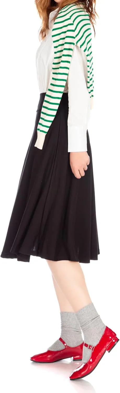Dani's Choice Stretch High Waist A-line Flared Long Midi Skirt