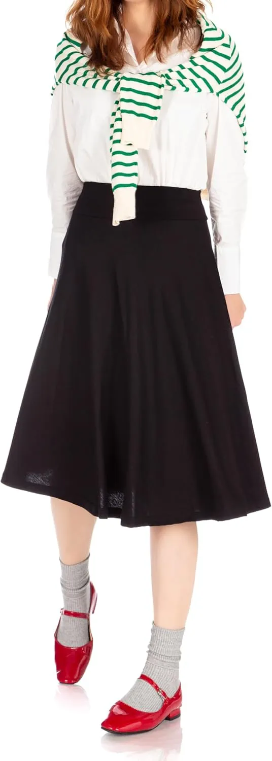 Dani's Choice Stretch High Waist A-line Flared Long Midi Skirt