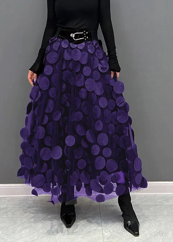 Elegante falda de tul patchwork de lunares negros otoño