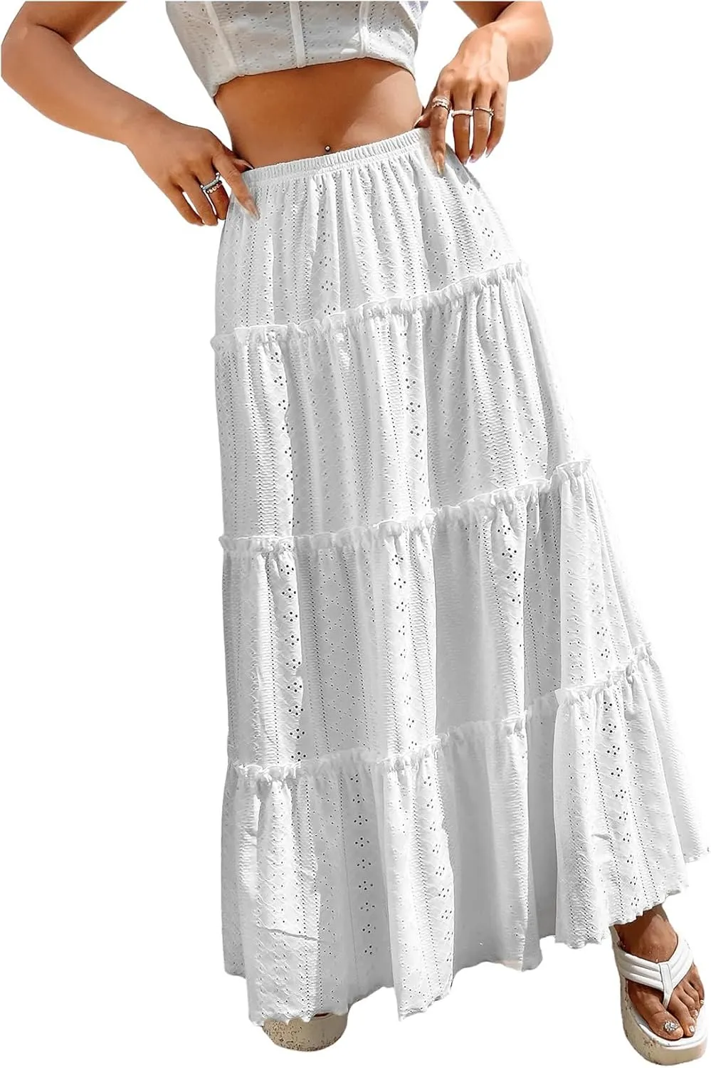 Floerns Women's A Line Ruffle Layered Flowy Beach Casual Long Maxi Skirt