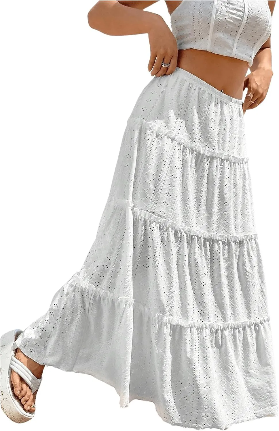 Floerns Women's A Line Ruffle Layered Flowy Beach Casual Long Maxi Skirt