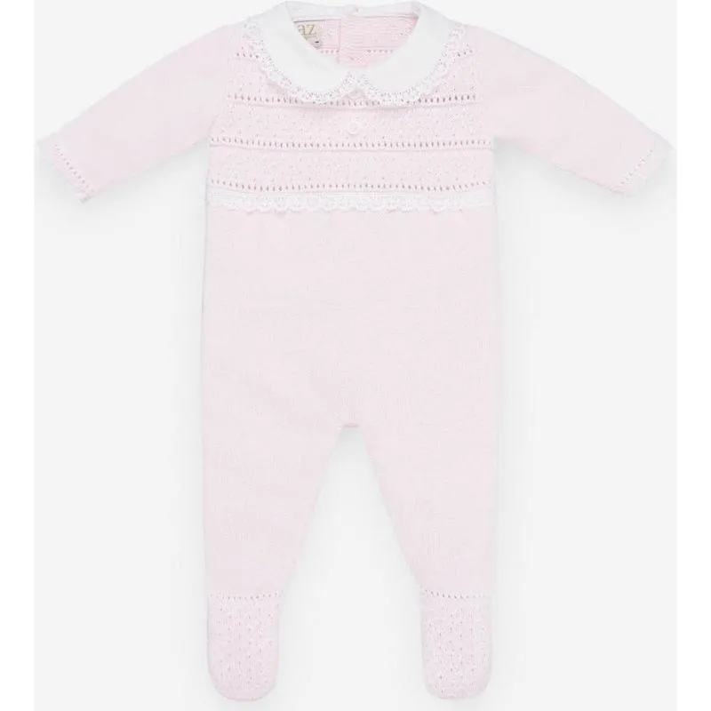 Girls Pale Pink Knitted Babygrow