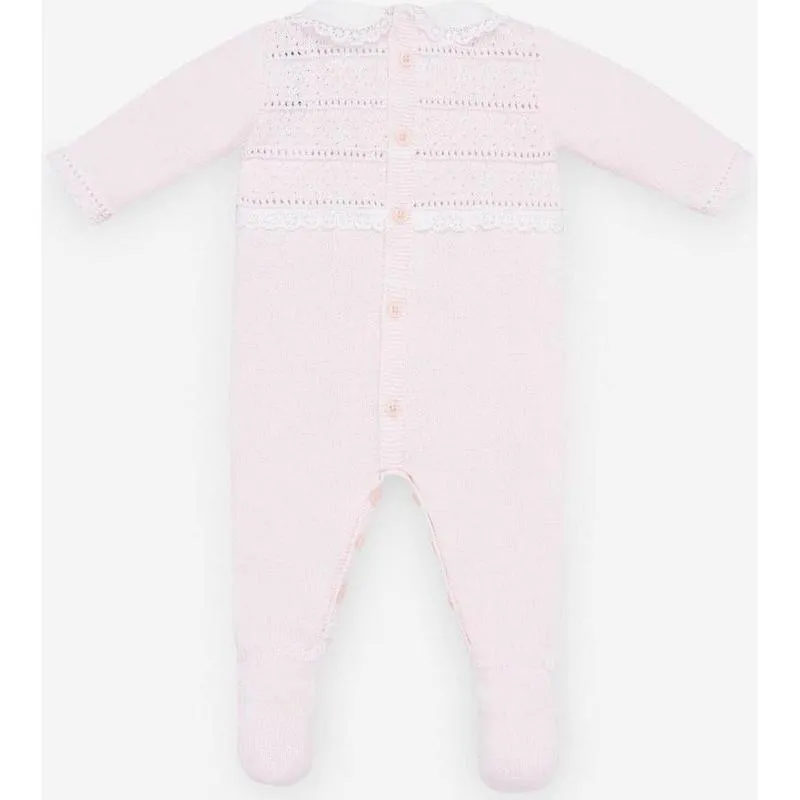 Girls Pale Pink Knitted Babygrow