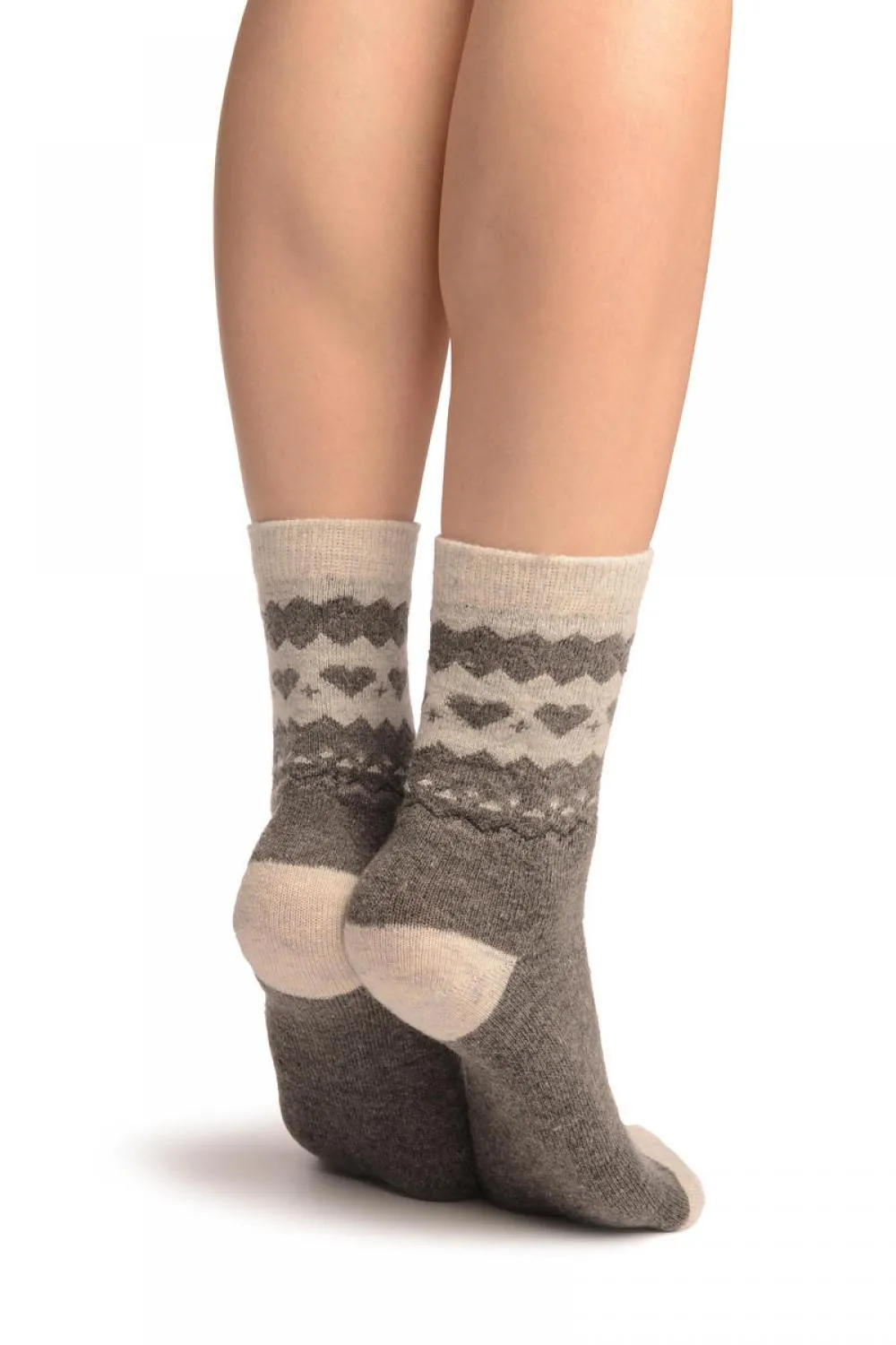 Grey With Hearts & Light Grey Angora Ankle High Socks