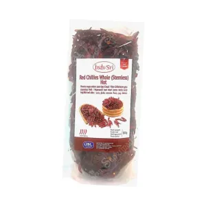 Indu Sri Red Chillies Whole | Stemless | Hot, 200g