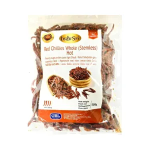 Indu Sri Red Chillies Whole | Stemless | Hot, 500g