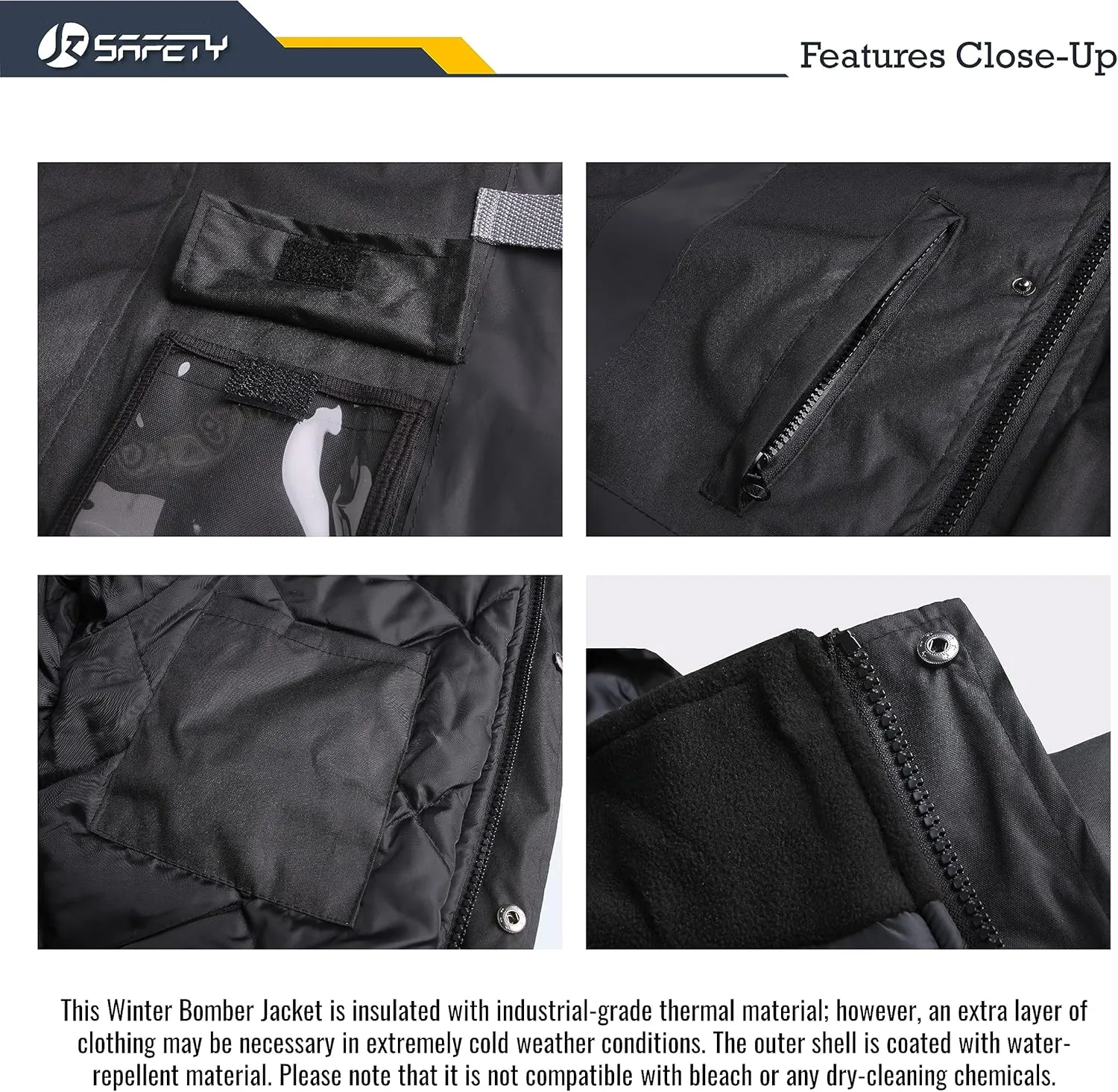 JKSafety Hi-Vis Winter Safety Bomber Jacket for Men and Women | Durable and Waterproof Construction Work Jacket | ANSI Compliant (115-Black XL)