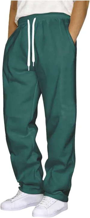 Mens Sweatpants Open Bottom Baggy Casual Drawstring Straight Leg Sweat Pants for Men Joggers Gym Athletic Trousers