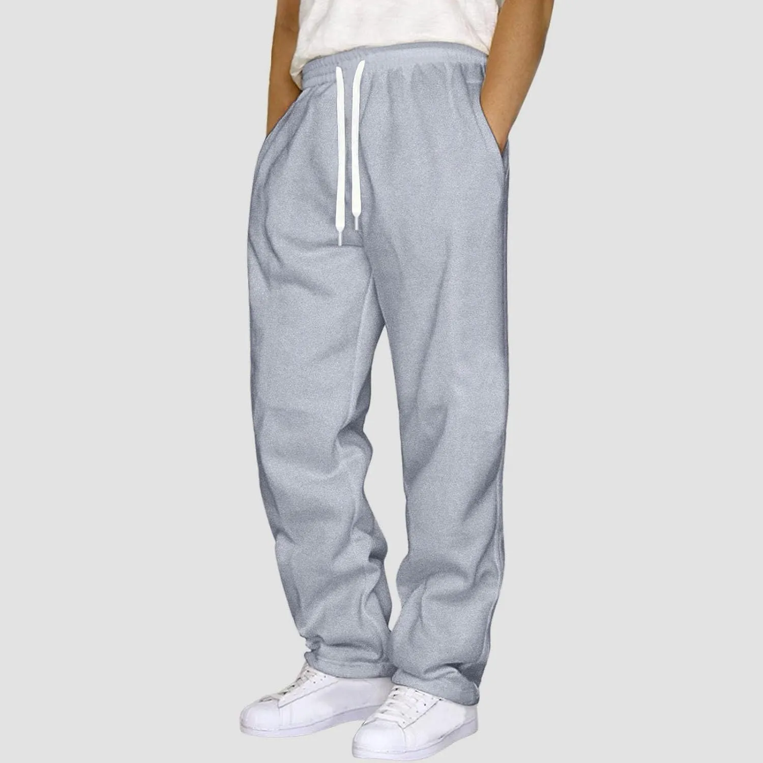 Mens Sweatpants Open Bottom Baggy Casual Drawstring Straight Leg Sweat Pants for Men Joggers Gym Athletic Trousers