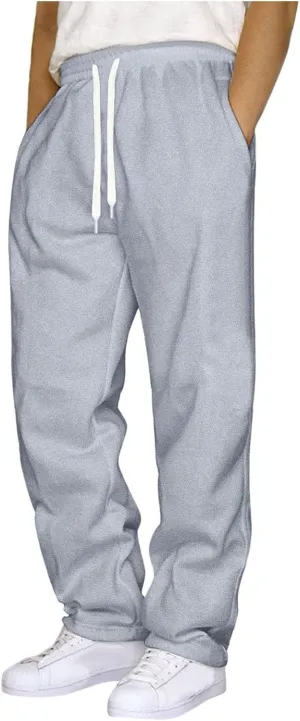 Mens Sweatpants Open Bottom Baggy Casual Drawstring Straight Leg Sweat Pants for Men Joggers Gym Athletic Trousers