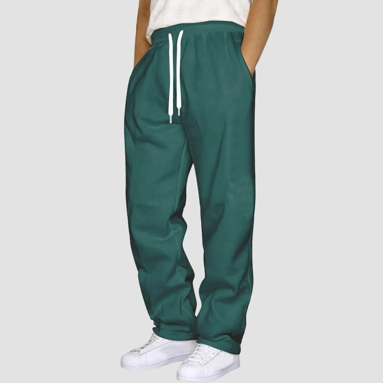 Mens Sweatpants Open Bottom Baggy Casual Drawstring Straight Leg Sweat Pants for Men Joggers Gym Athletic Trousers