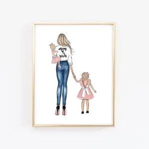Mom of girls art print fashion Illustration