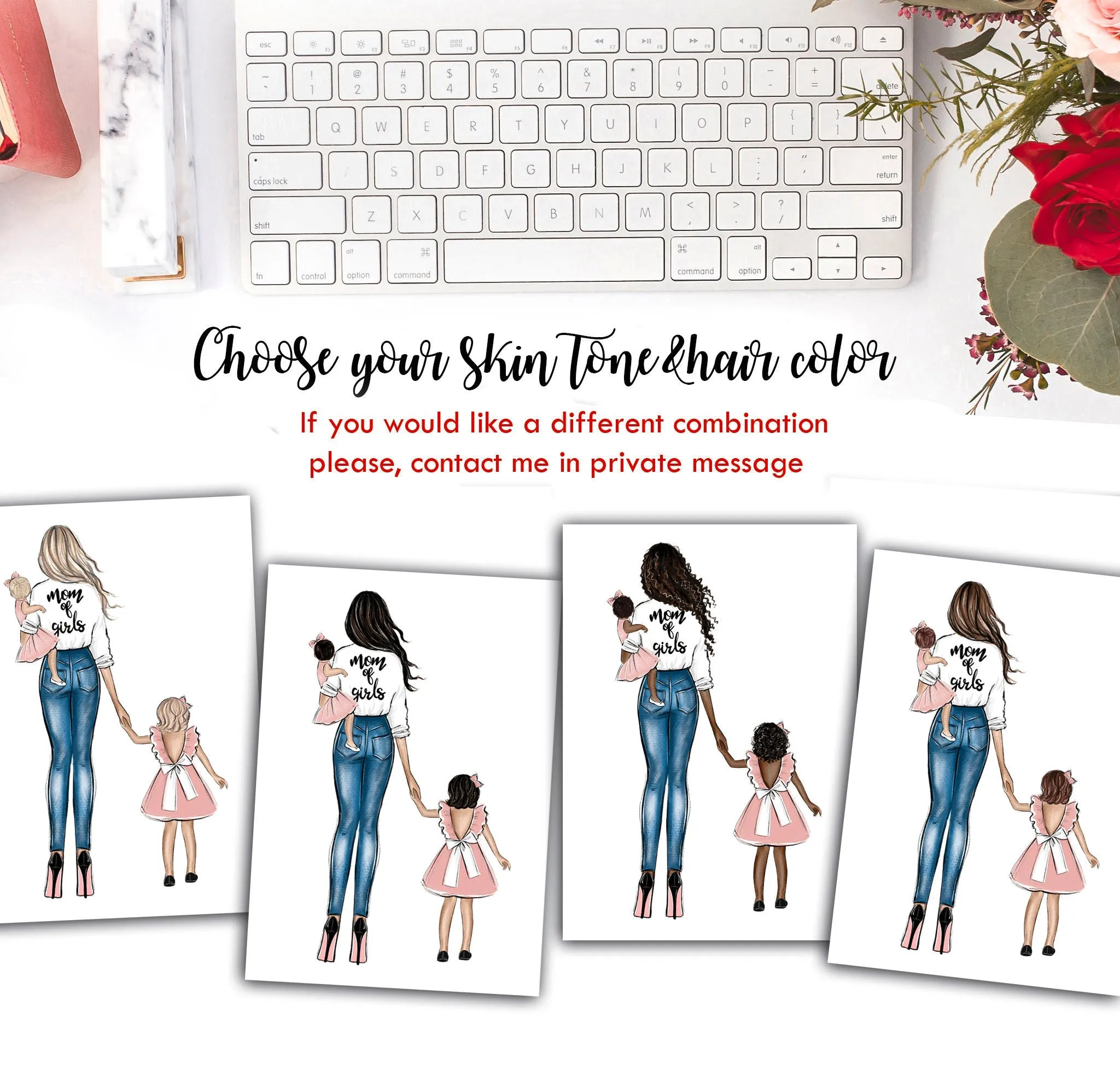 Mom of girls art print fashion Illustration