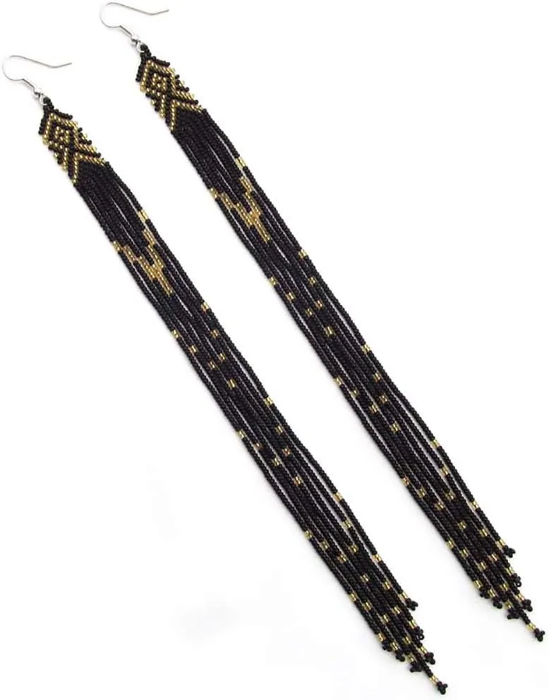 One of a kind Tribal Extra Long Beaded Statement Earrings Handmade
