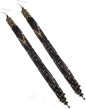One of a kind Tribal Extra Long Beaded Statement Earrings Handmade