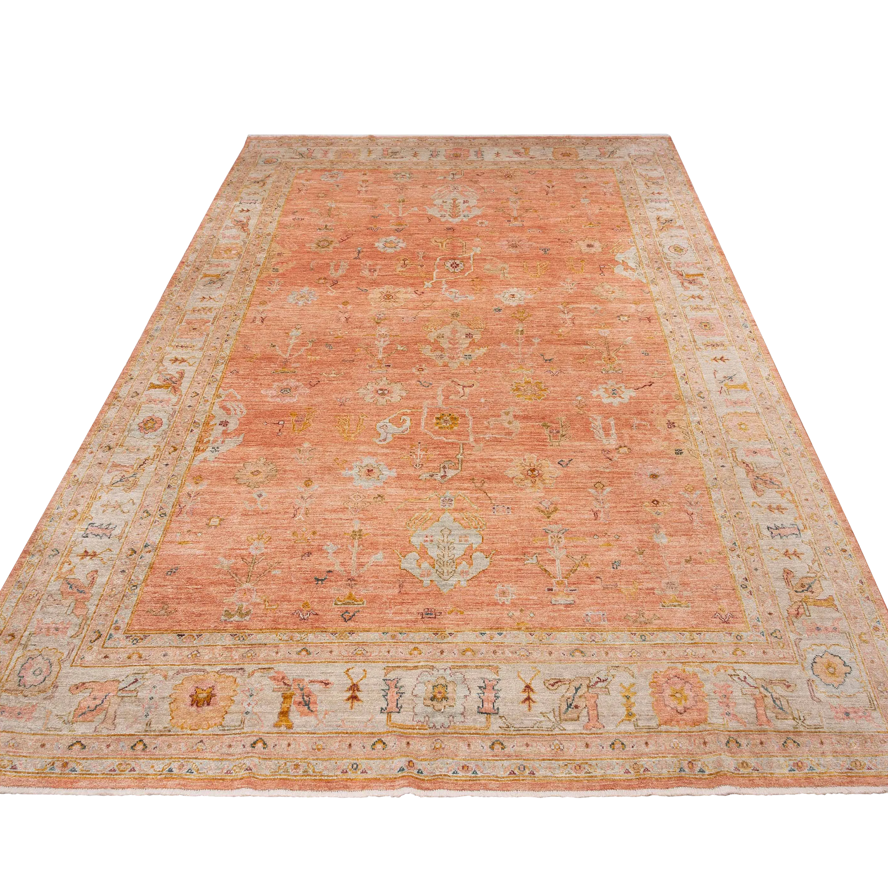 Orange Oushak Angora Wool Rug - 11'6" x 14'9"