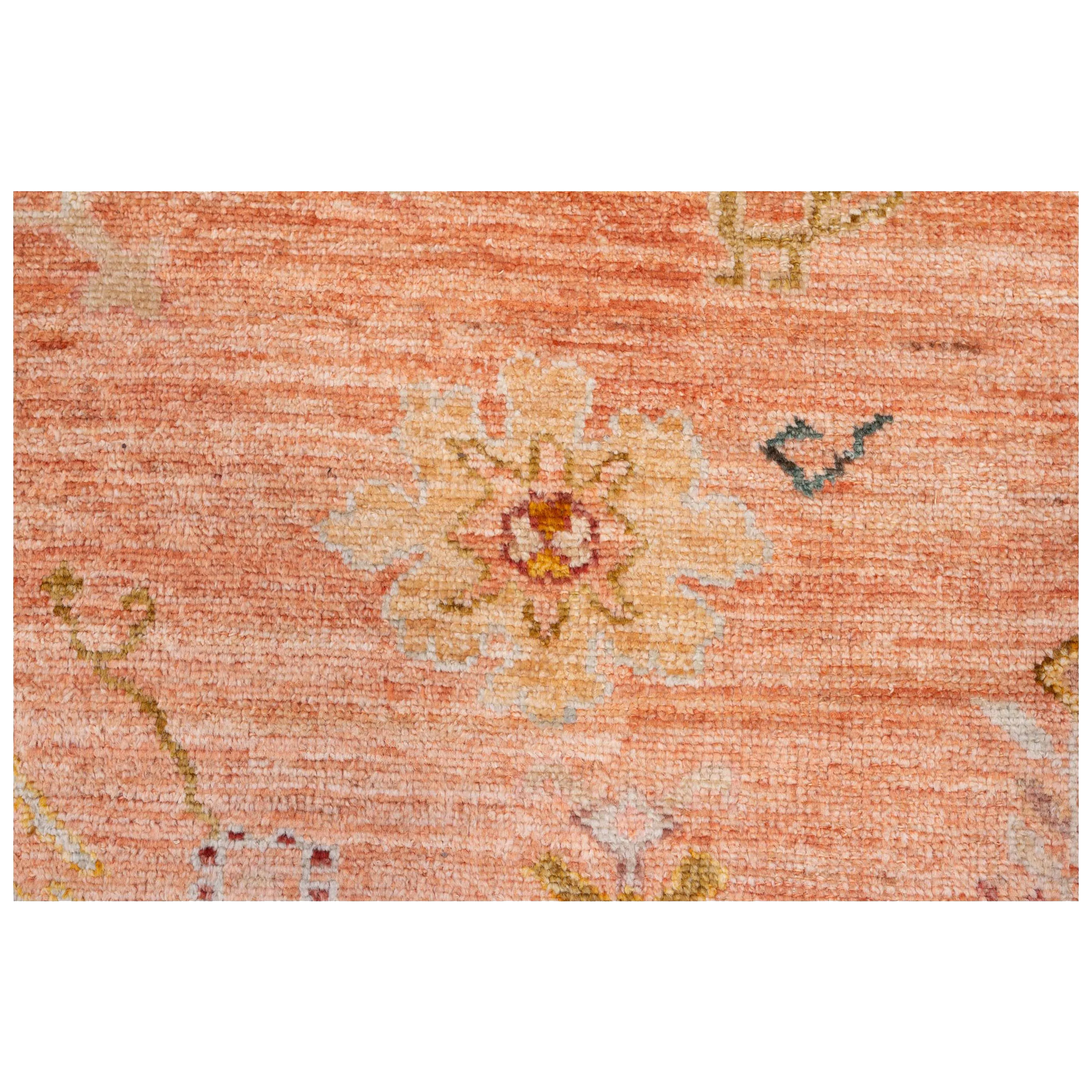 Orange Oushak Angora Wool Rug - 11'6" x 14'9"