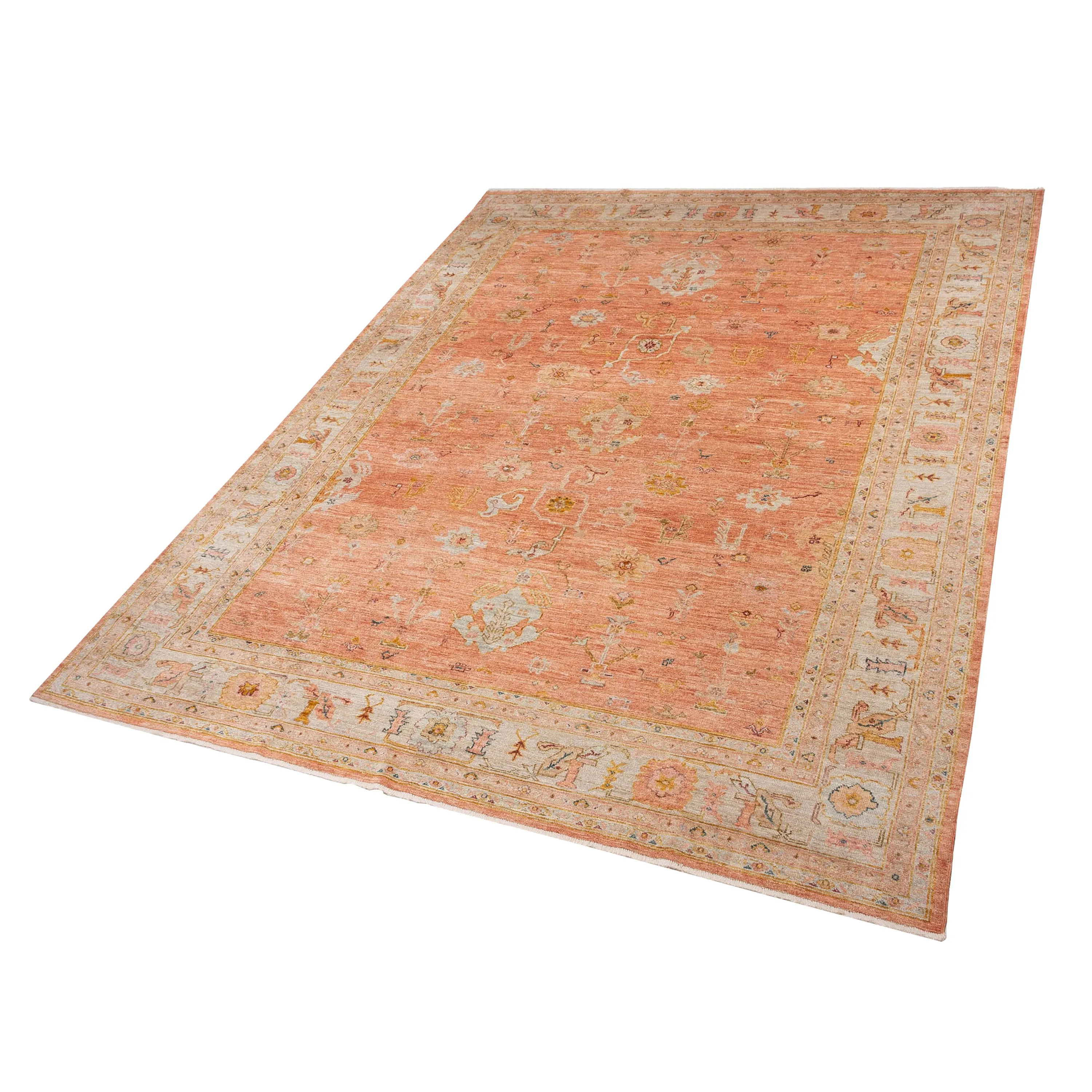 Orange Oushak Angora Wool Rug - 11'6" x 14'9"