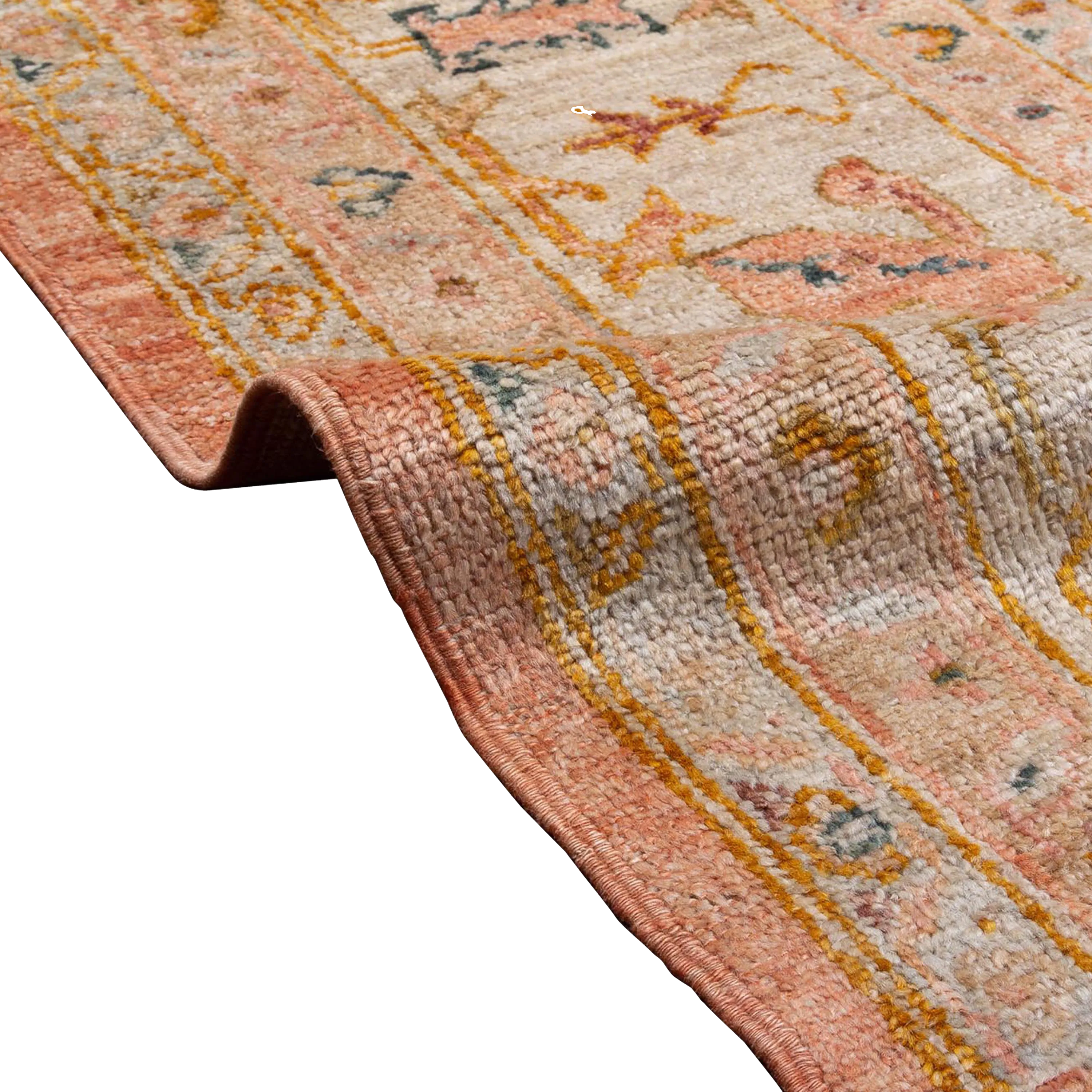 Orange Oushak Angora Wool Rug - 11'6" x 14'9"