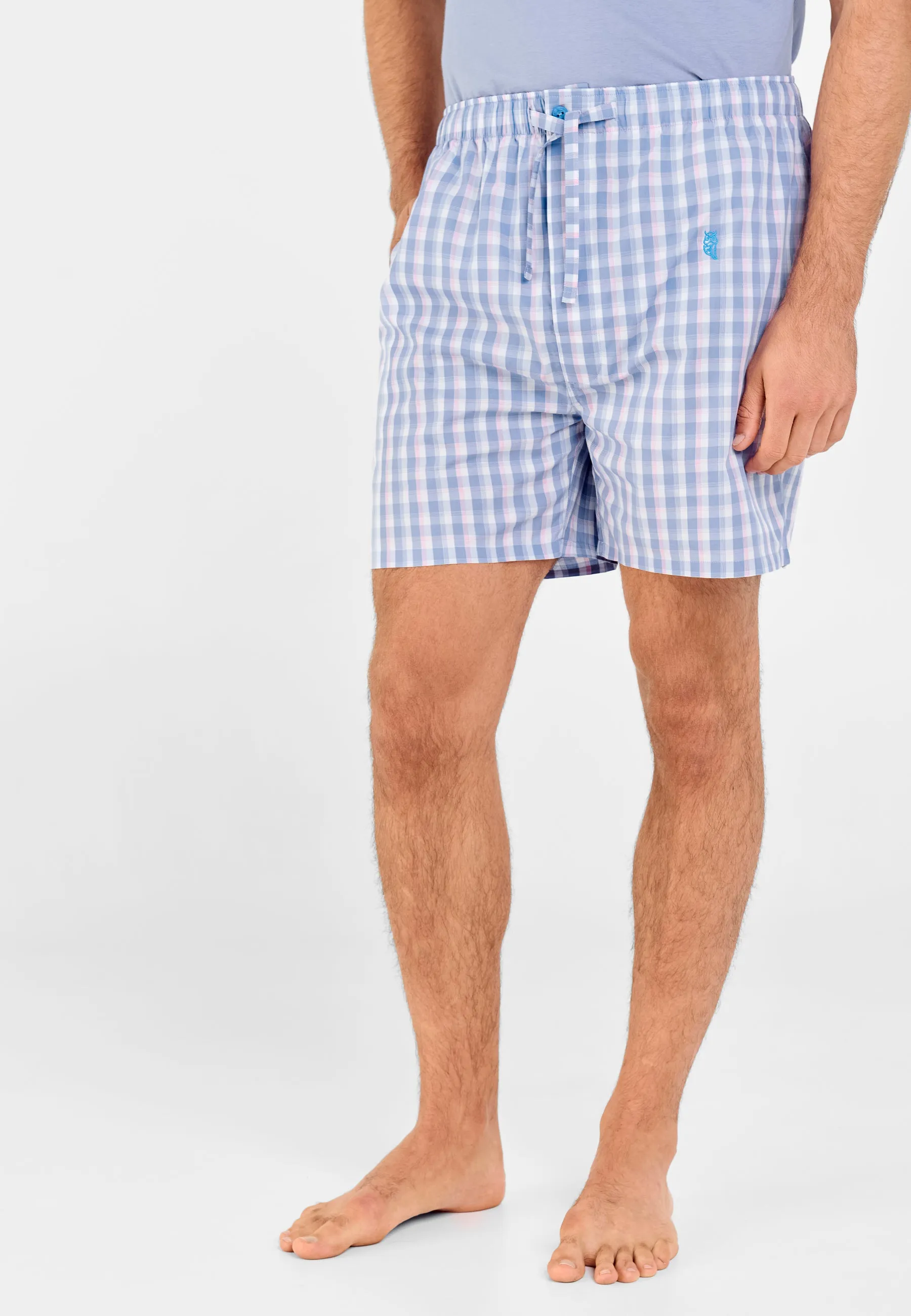 Pantalón Pijama Hombre Corto Algodón Popelín Cuadros - Azul 8505_33