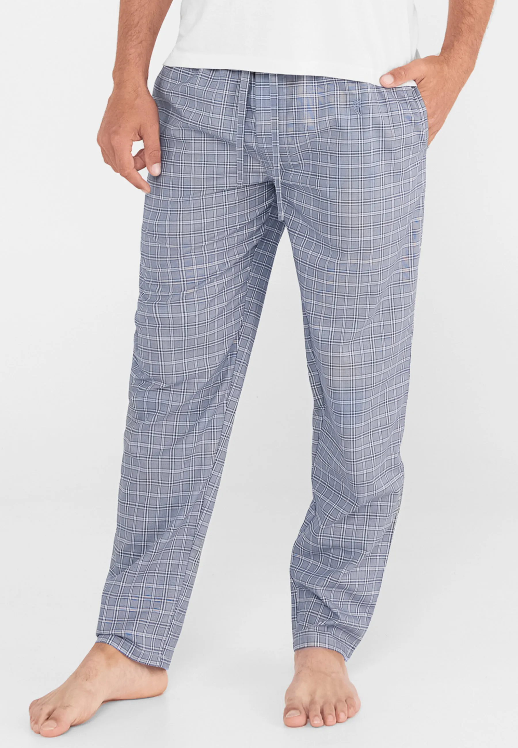 Pantalón Pijama Hombre Largo Algodón Popelín Cuadros - Azul 8976_36
