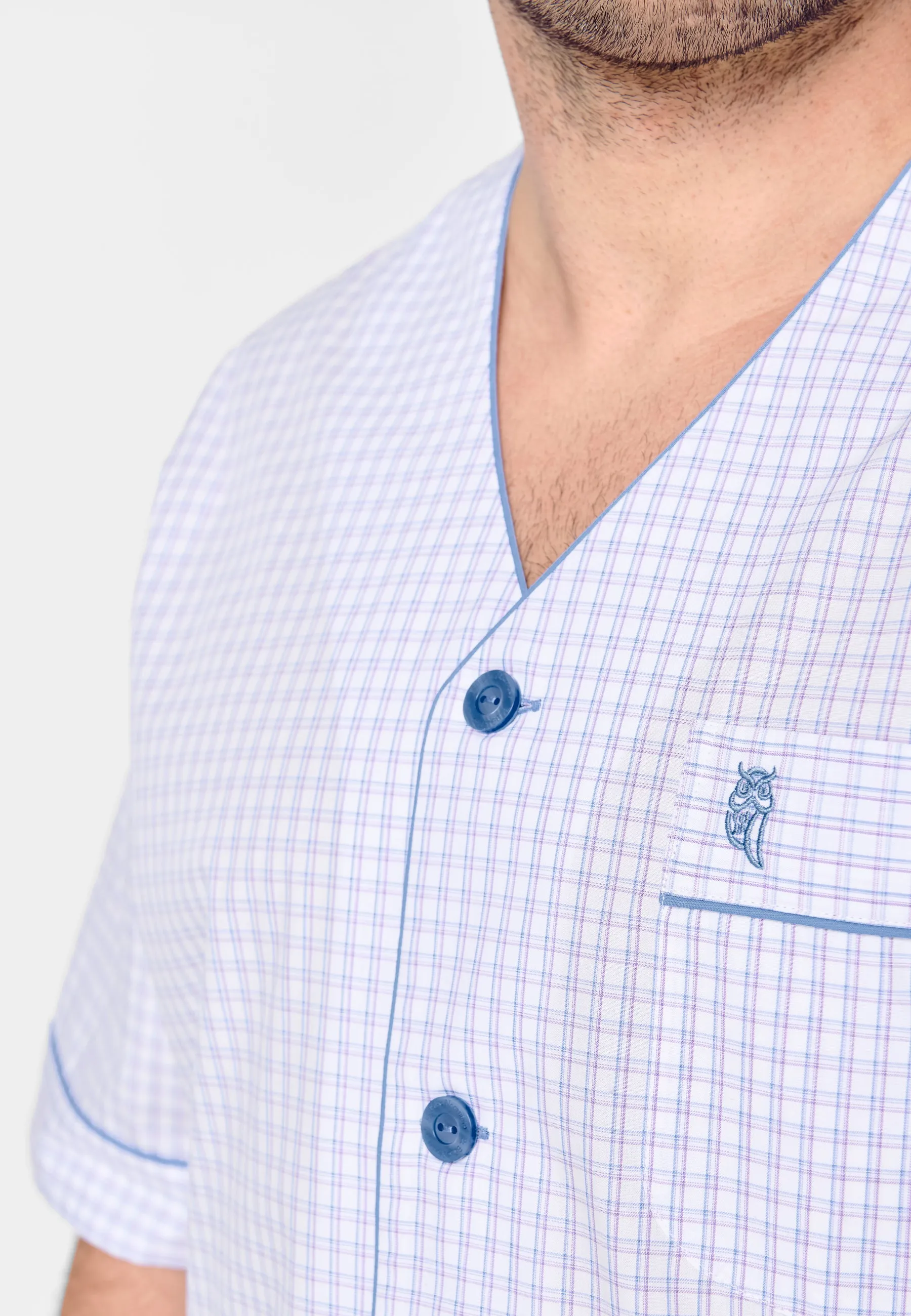 Pijama Hombre Verano Corto Premium Algodón Judo Popelín Cuadros - Violeta 4739_95