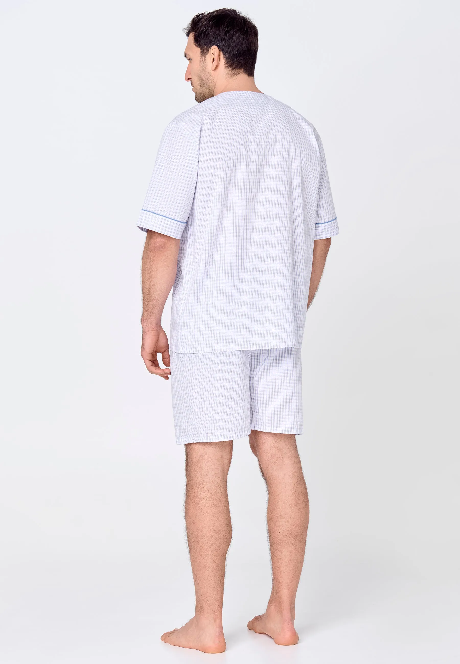 Pijama Hombre Verano Corto Premium Algodón Judo Popelín Cuadros - Violeta 4739_95
