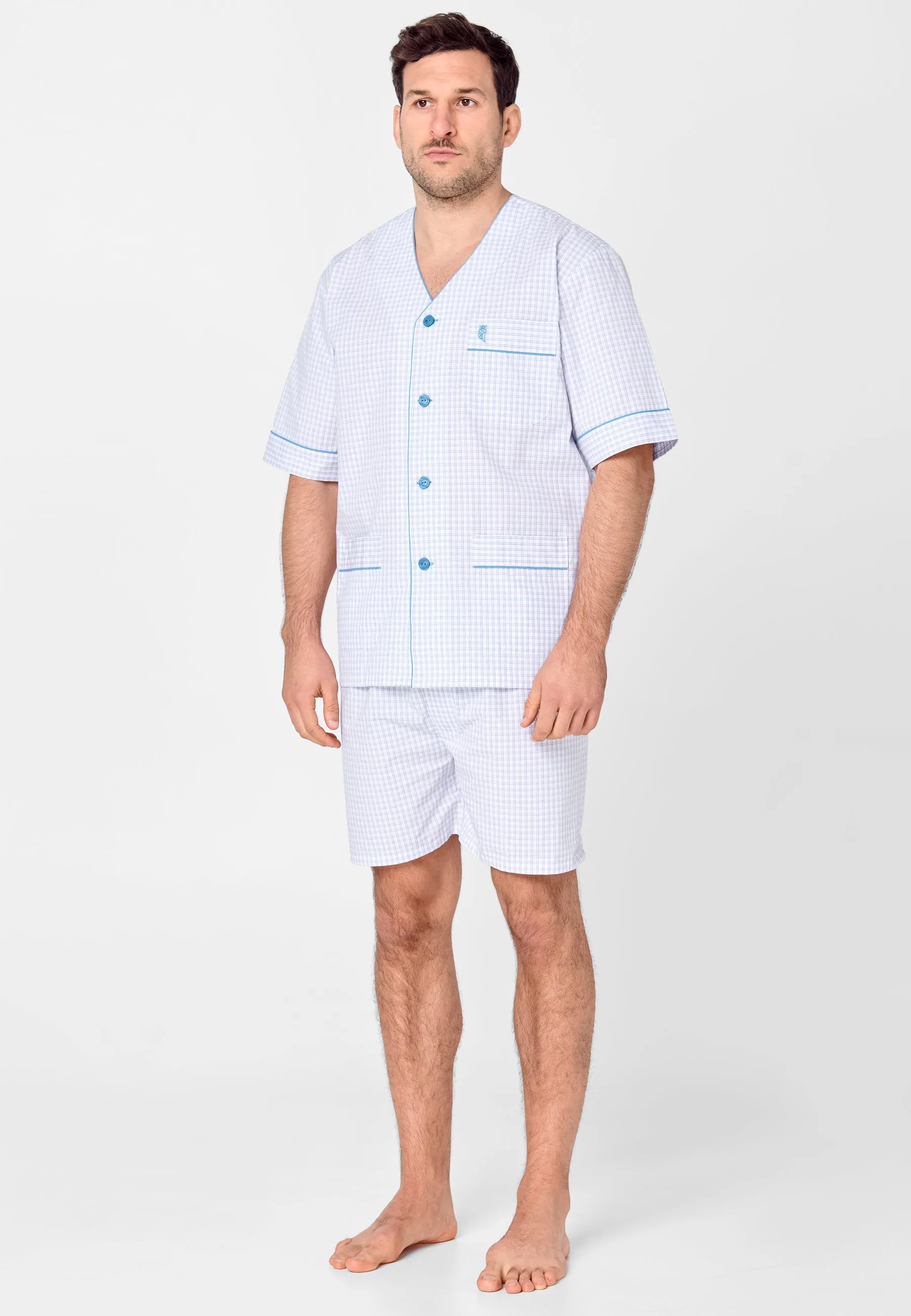 Pijama Hombre Verano Corto Premium Algodón Judo Popelín Cuadros - Violeta 4739_95