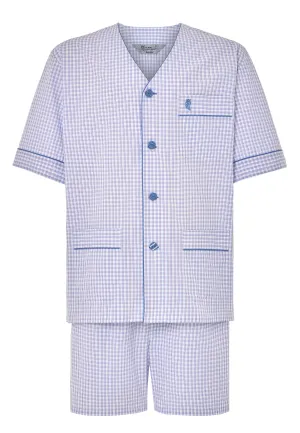 Pijama Hombre Verano Corto Premium Algodón Judo Popelín Cuadros - Violeta 4739_95