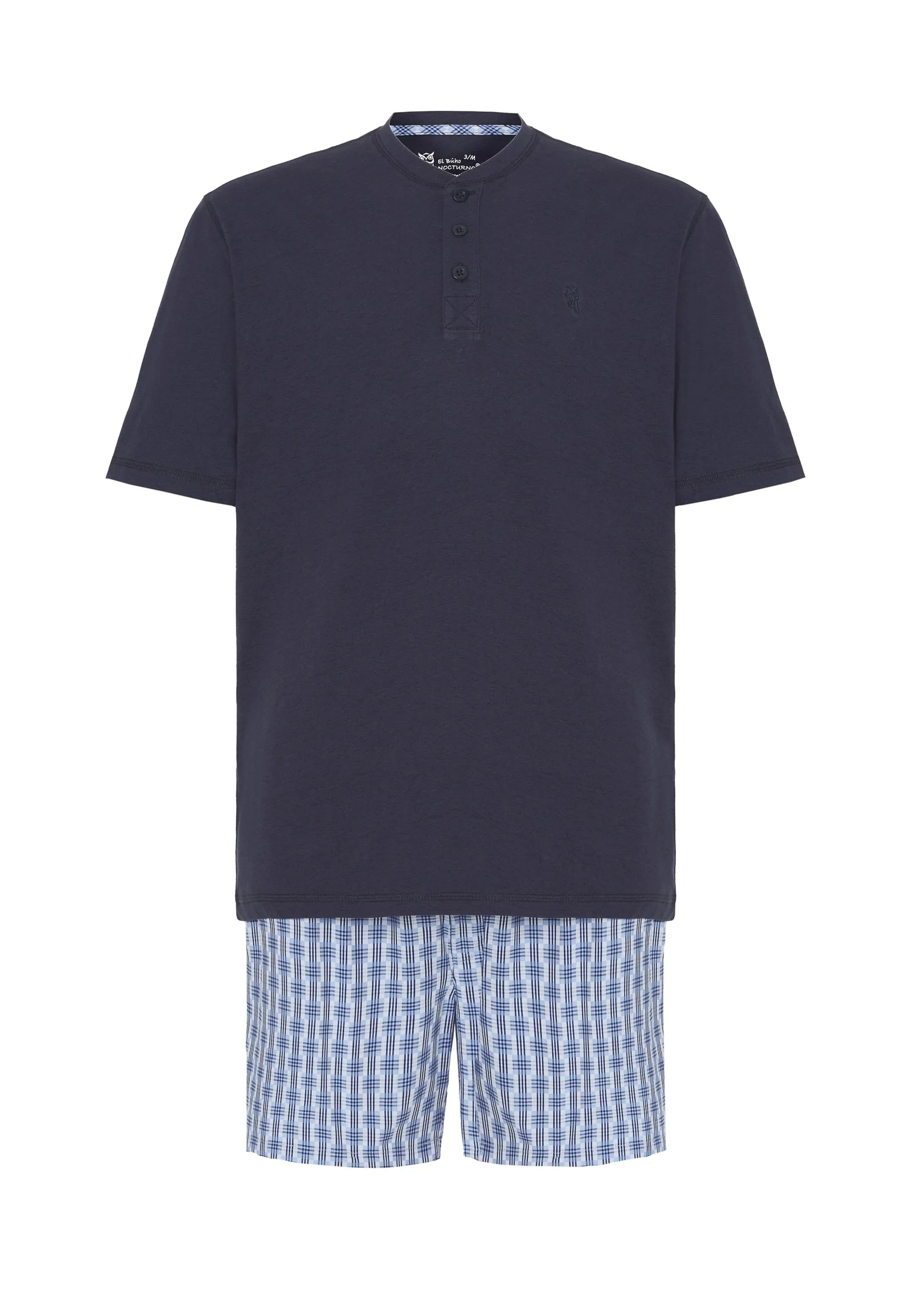 Pijama Hombre Verano Corto Tapeta Algodón Punto Liso Tela Cuadros - Azul 3604_39