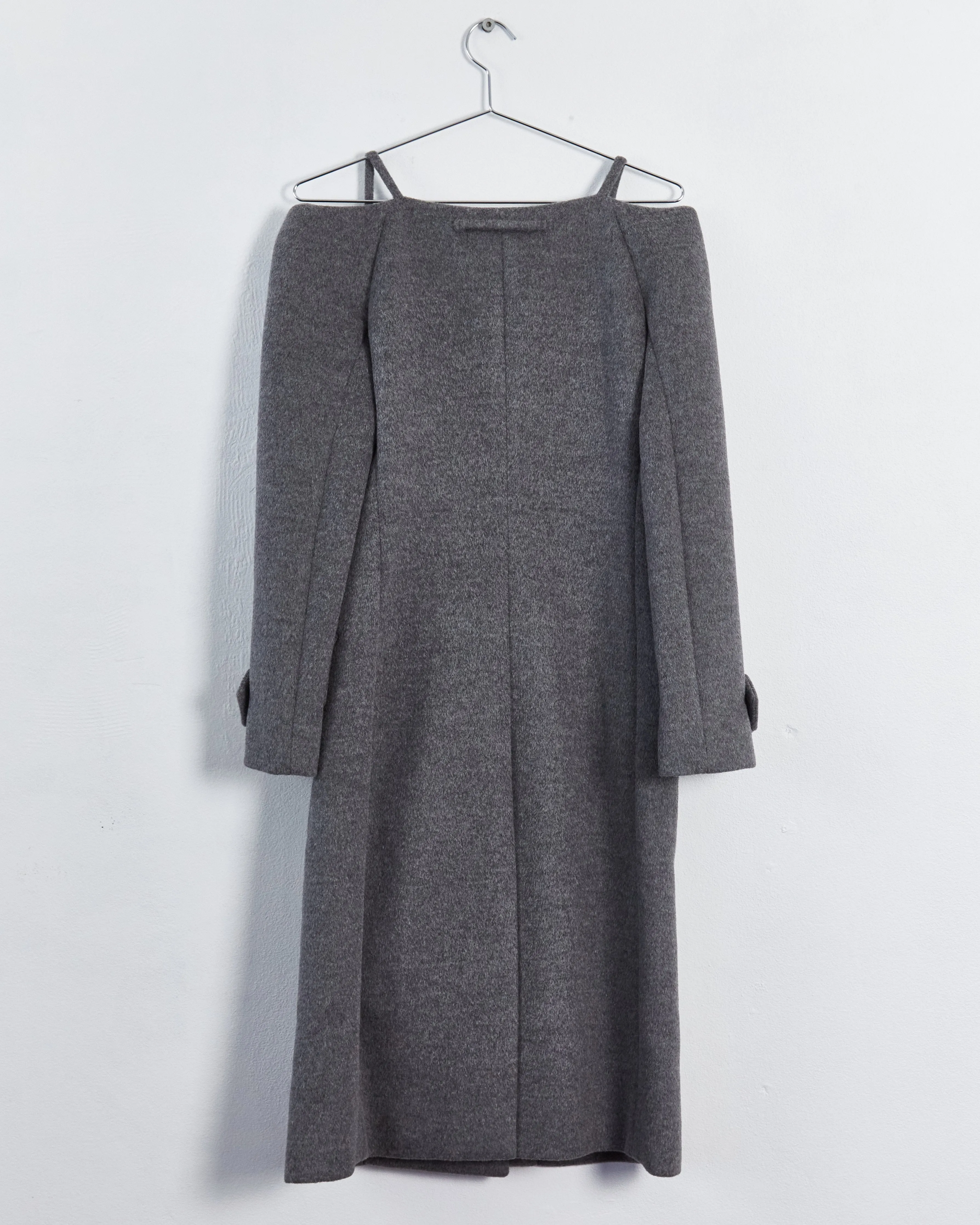 Prada resort '18 collarless cashmere & angora double breasted coat, grey, 6