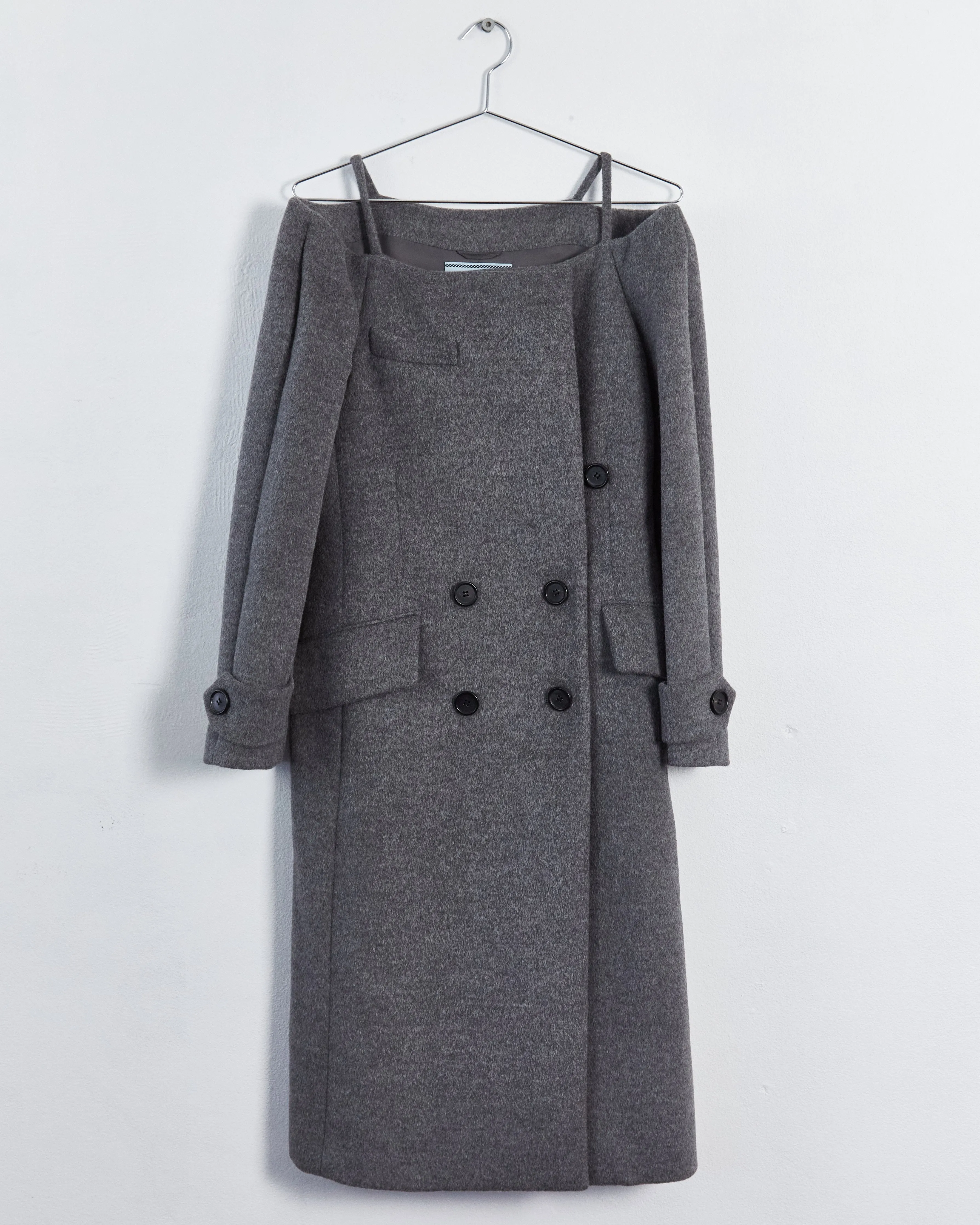 Prada resort '18 collarless cashmere & angora double breasted coat, grey, 6