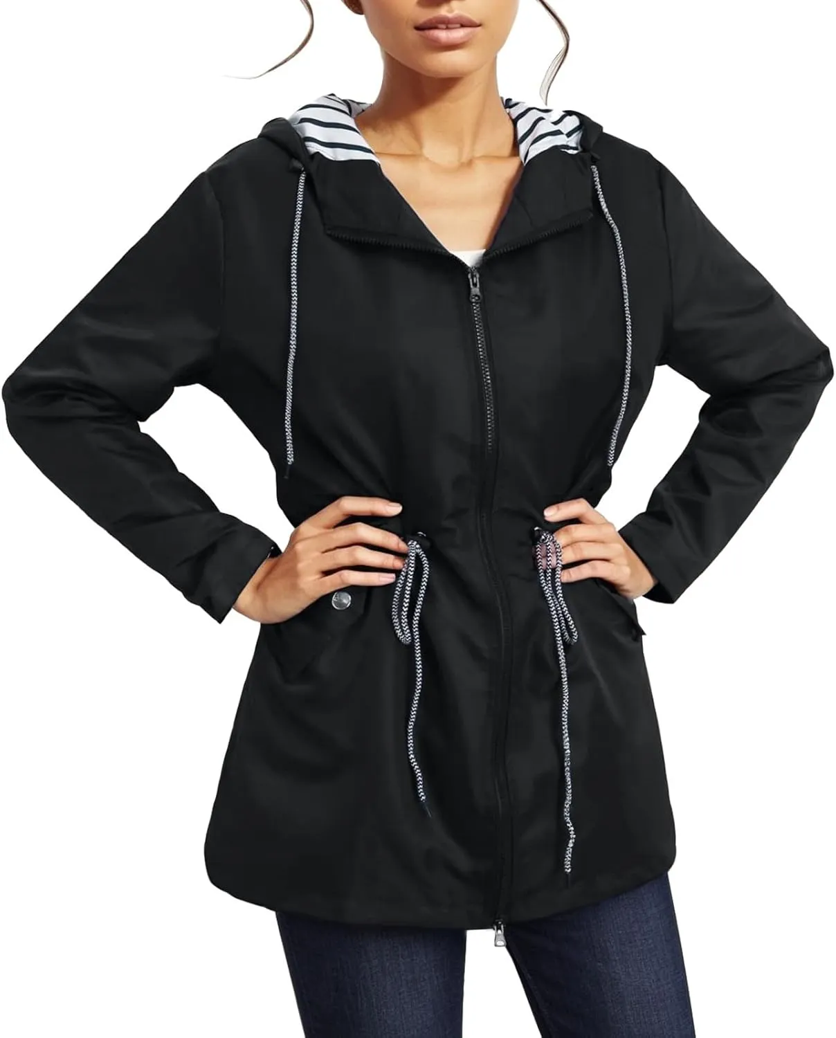 Rain Coats Women 2024 Trendy Windbreaker Jackets Waterproof Outerwear Overcoat Lightweight Outdoor Hooded Trench Coat