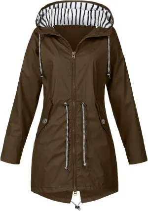 Rain Coats Women 2024 Trendy Windbreaker Jackets Waterproof Outerwear Overcoat Lightweight Outdoor Hooded Trench Coat