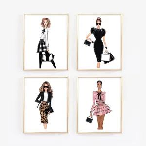 SET OF 4 ART PRINTS girly fashion illustrations