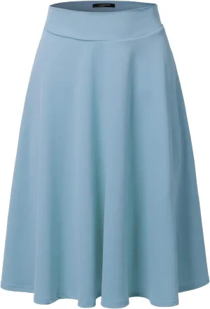 SSOULM Women's High Waist Flare A-Line Midi Skirt with Plus Size