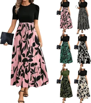 Sumemr Dresses for Women Vintage Floral Maxi Dress Long Formal Dresses Casual Puff Sleeve Church Wedding Guest Dress