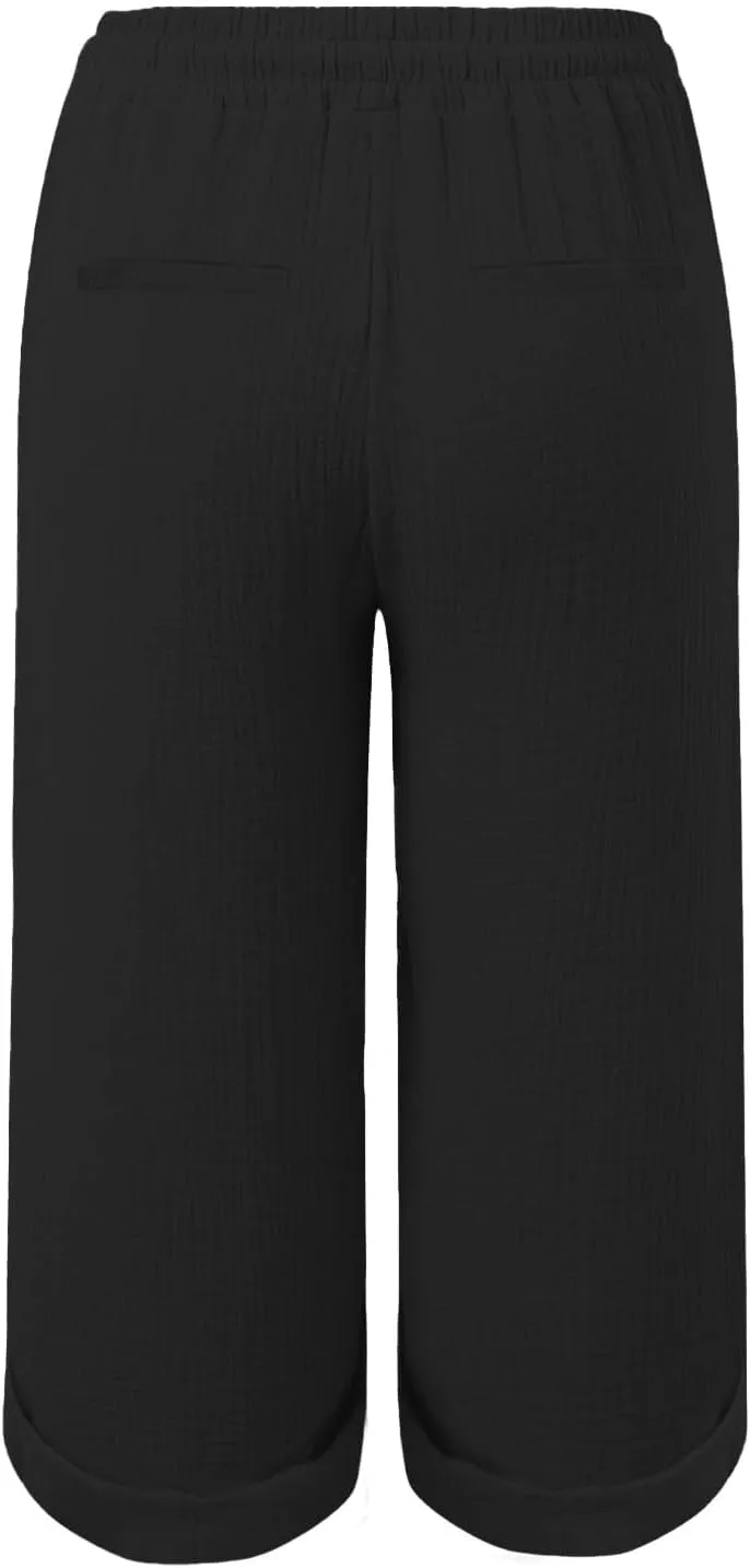Summer Capris for Women Cotton Linen Pants Casual Loose Comfy Trendy Beach Clothes Elastic Waist Cropped Trousers