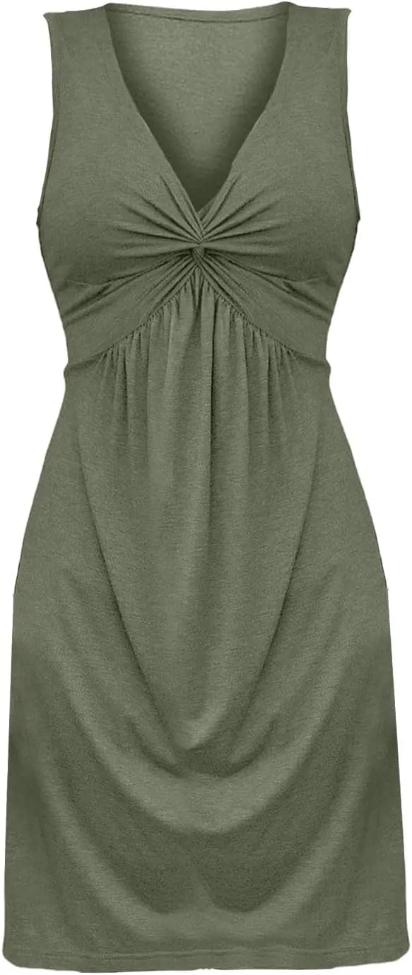 Sun Dresses for Women 2025 Vacation Cotton Sleeveless V Neck Beach Summer Dresses Y2k Casual Tank Cover Ups Swing Dress
