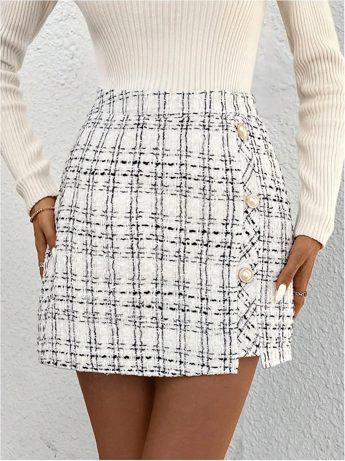 SweatyRocks Women's Elegant High Waist A-line Plaid Tweed Mini Skirt