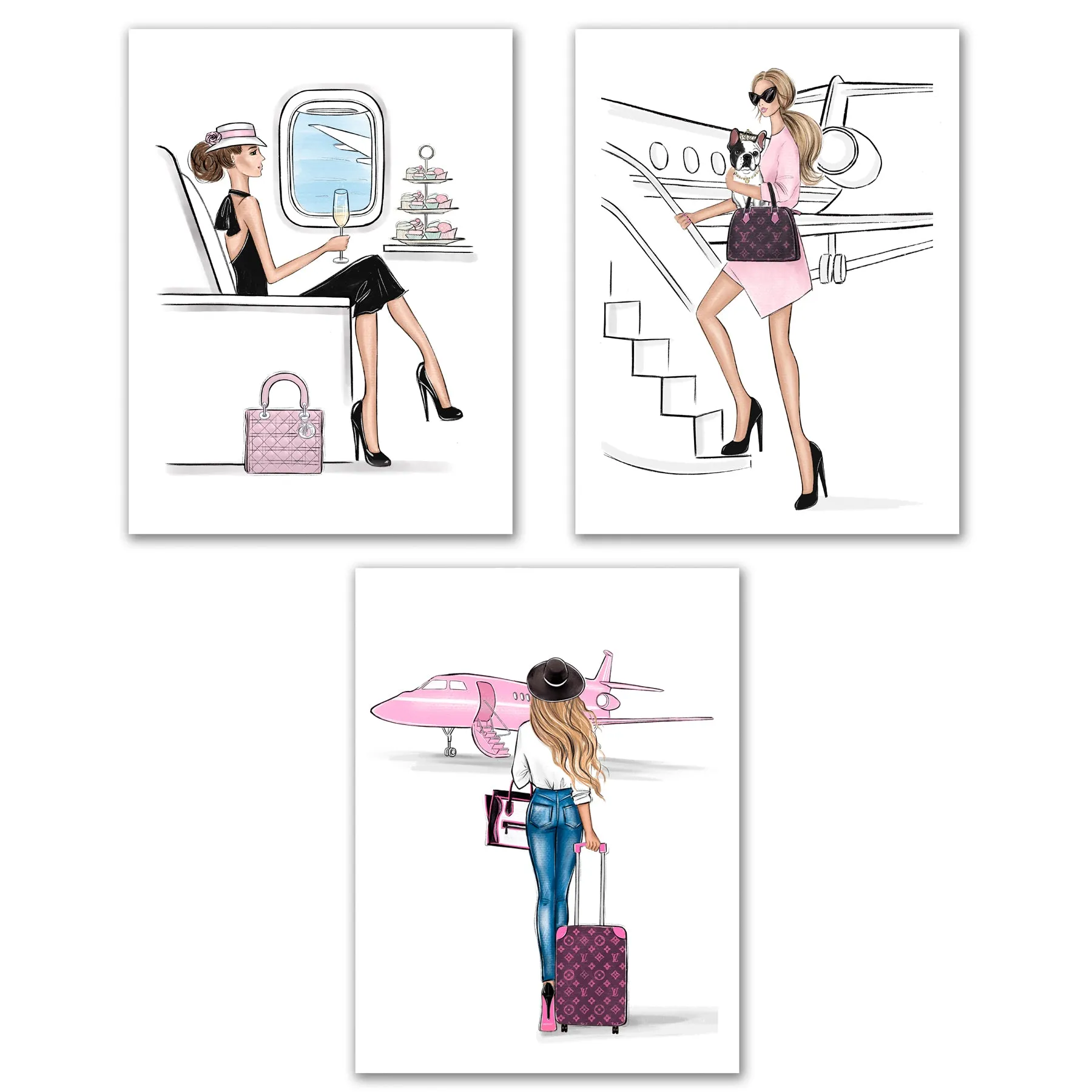 Travel inspired Set of 3 fashion wall art prints