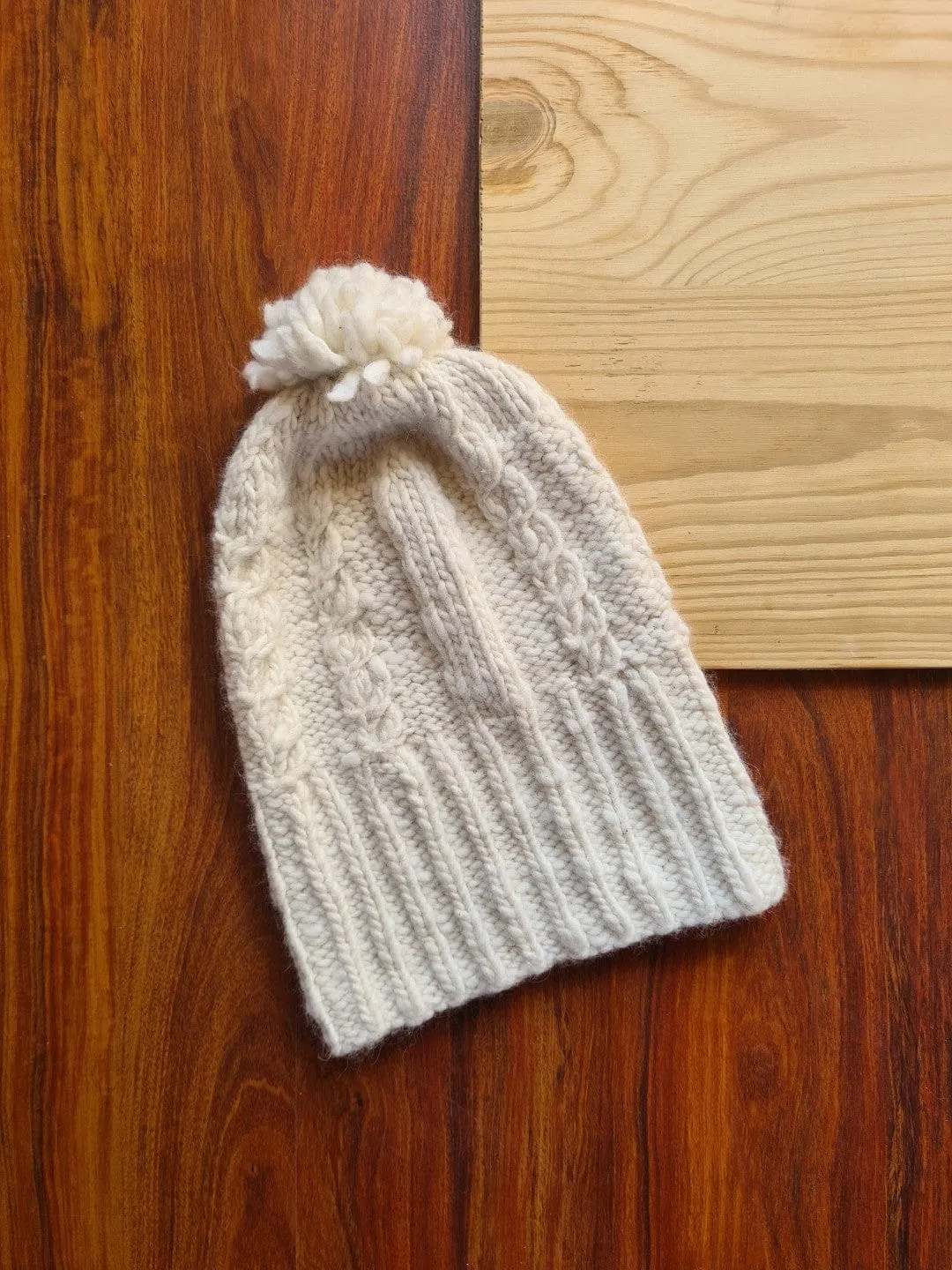 White Angora Beanie with Pom - Pom