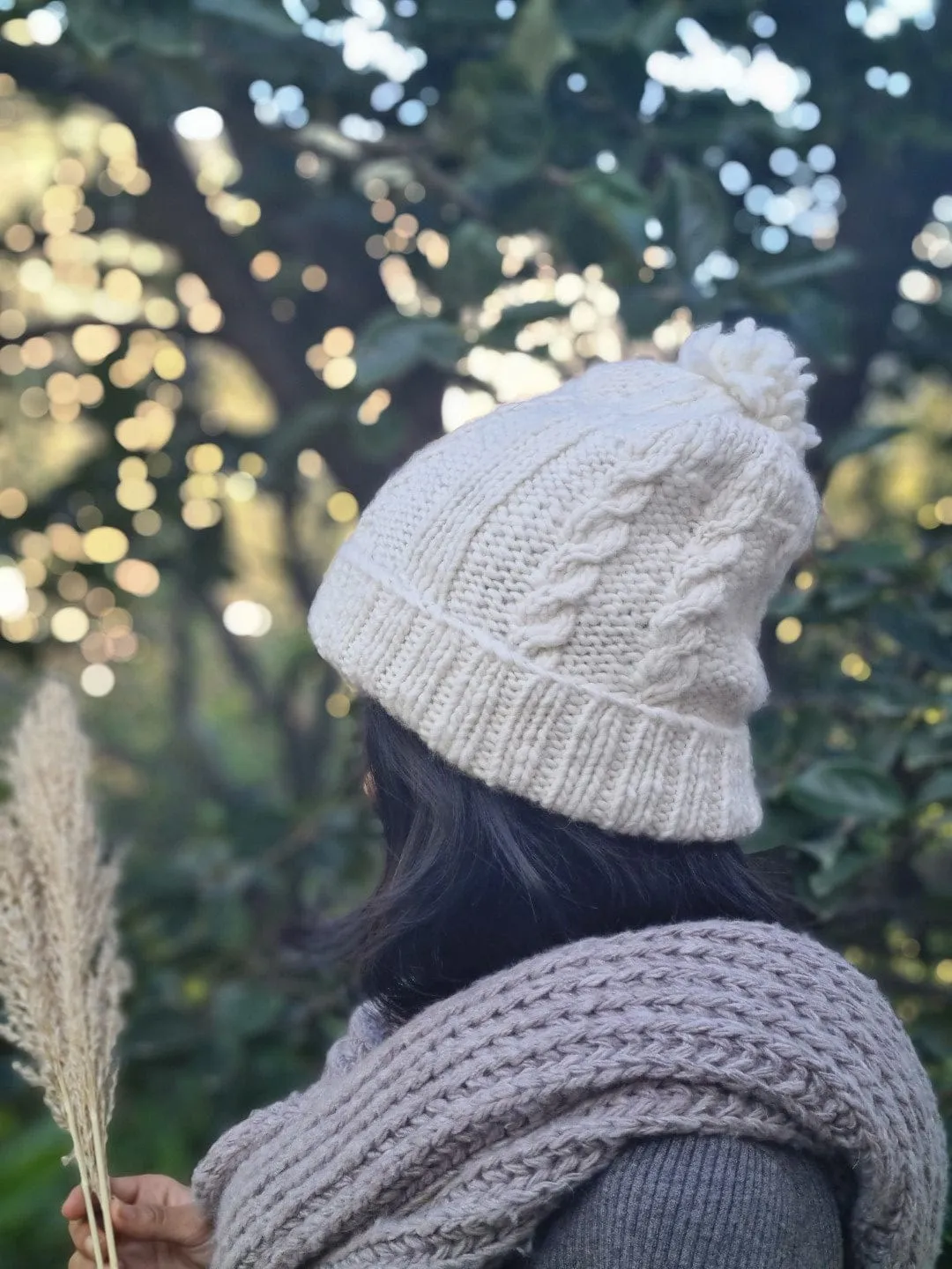 White Angora Beanie with Pom - Pom