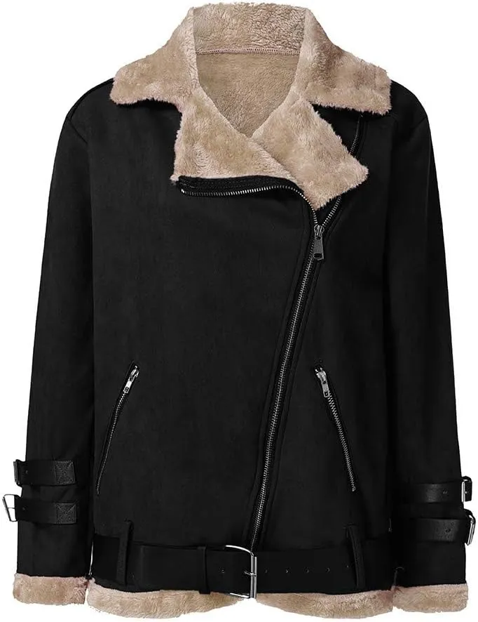 Women's 2024 Winter Coats Plus Size Fleece Warm Jackets Trendy Cropped Fuzzy Soft Outerwear Stylish Biker Windbreaker