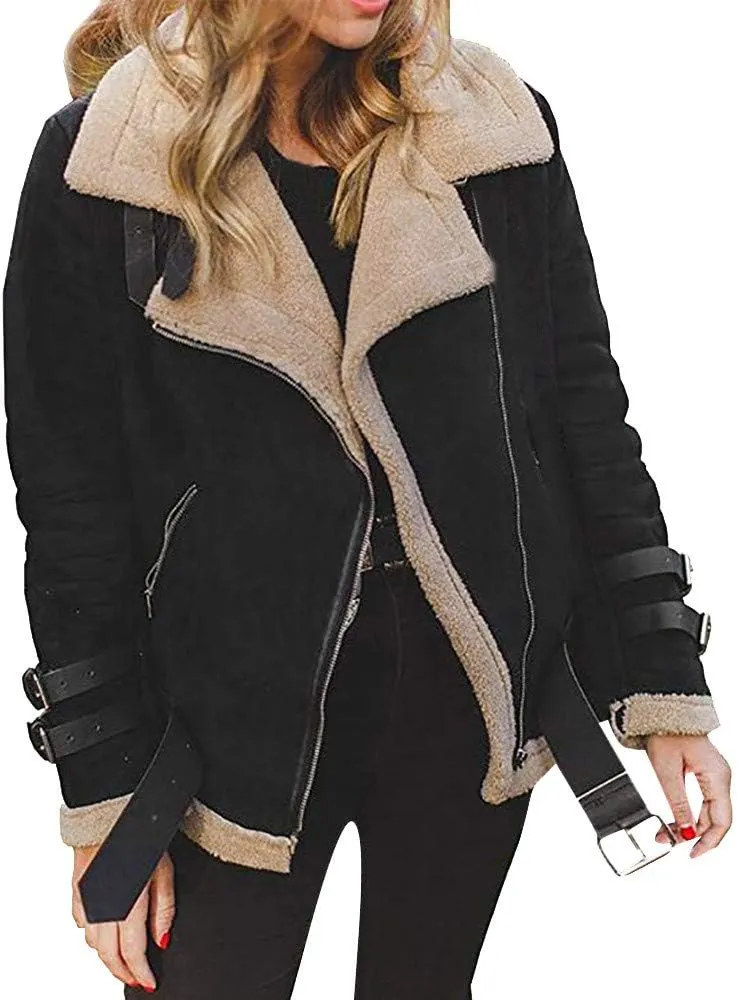 Women's 2024 Winter Coats Plus Size Fleece Warm Jackets Trendy Cropped Fuzzy Soft Outerwear Stylish Biker Windbreaker