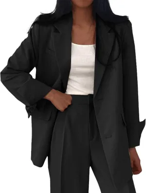 Women's Blazer Jackets Fall Long Sleeve Open Front Button Work Office Suit Jacket with Pockets
