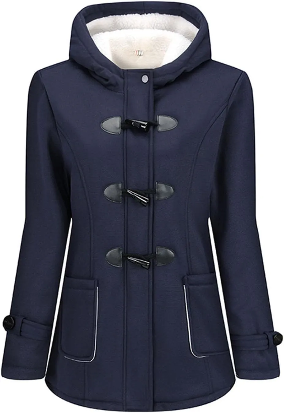 Womens Fashion Horn Button Fleece Thicken Coat With Hood Winter Warm Jacket Women Coats plus Size
