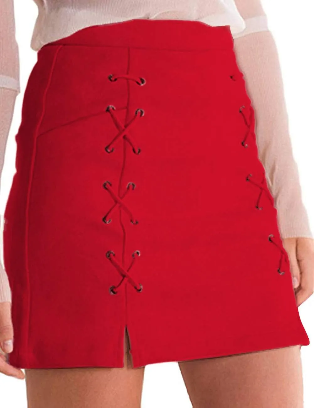 Women's Faux Suede High Waist Button A-Line Mini Pencil Skirt