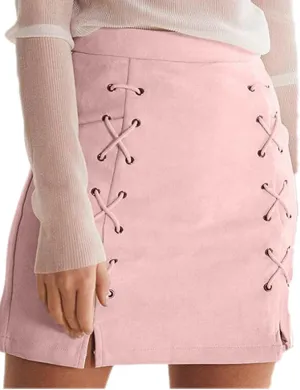 Women's Faux Suede High Waist Button A-Line Mini Pencil Skirt