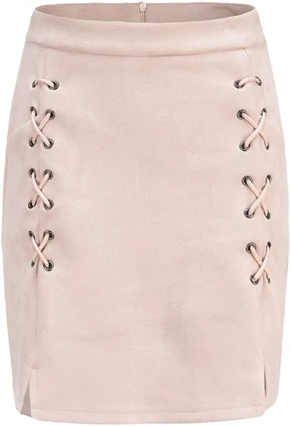 Women's Faux Suede High Waist Button A-Line Mini Pencil Skirt